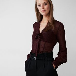 EXPRESS Dot Tie Neck Sheer Shirt
